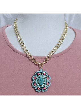 Boho Flower Seed Bead Pendant Necklace